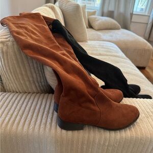 Suede Over-the-Knee Boots - Brown and Black